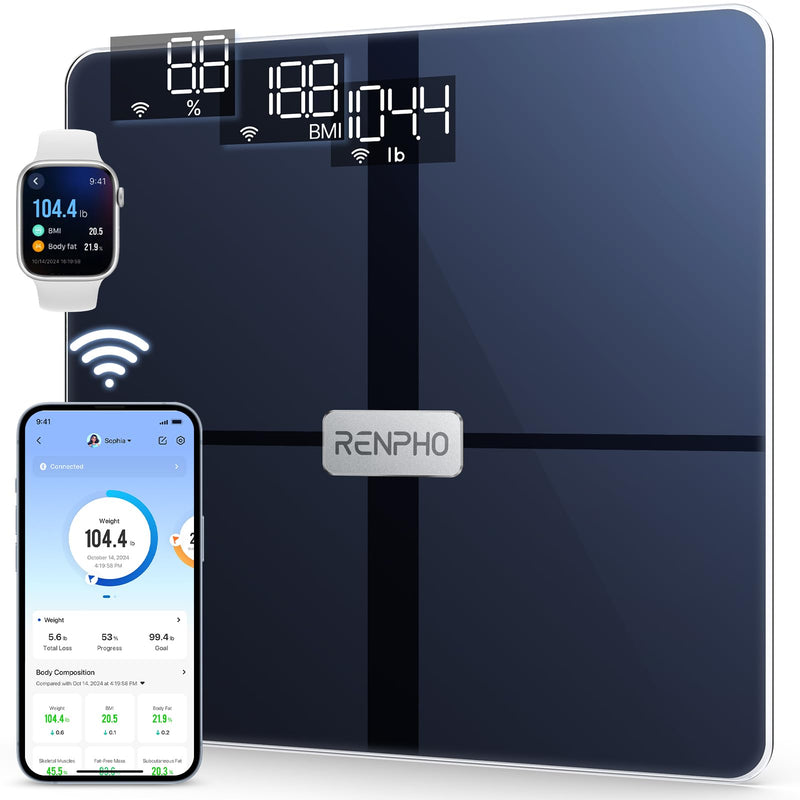 [Australia] - RENPHO WLAN Smart Scales Bluetooth Body Fat Scales, Personal Scales with Body Fat and Muscle Mass, Wireless Body Analysis Scales & Monitors 13 Body Values for Your Health, Elis Aspire 280mm/11" Navy 