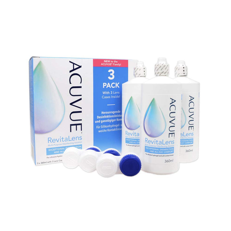[Australia] - ACUVUE RevitaLens MPDS – care product and cleaner for soft contact lenses with antimicrobial effect – works for more than 16 hours – 3 x 360 ml combination solution 