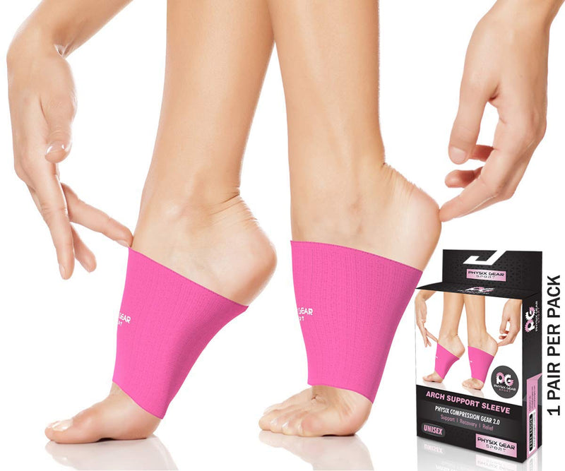 [Australia] - Physix Gear foot bandage metatarsal immediate pain relief for flat feet, splay feet, heel spurs, plantar fasciitis foot bandage midfoot with arch support flat foot insoles PINK XL 