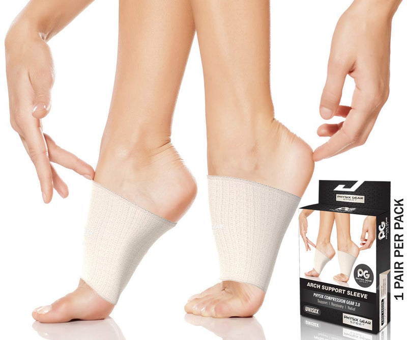 [Australia] - Physix Gear foot bandage metatarsal immediate pain relief for flat feet, splay feet, heel spurs, plantar fasciitis foot bandage midfoot with arch support flat foot insoles BEIGE M 