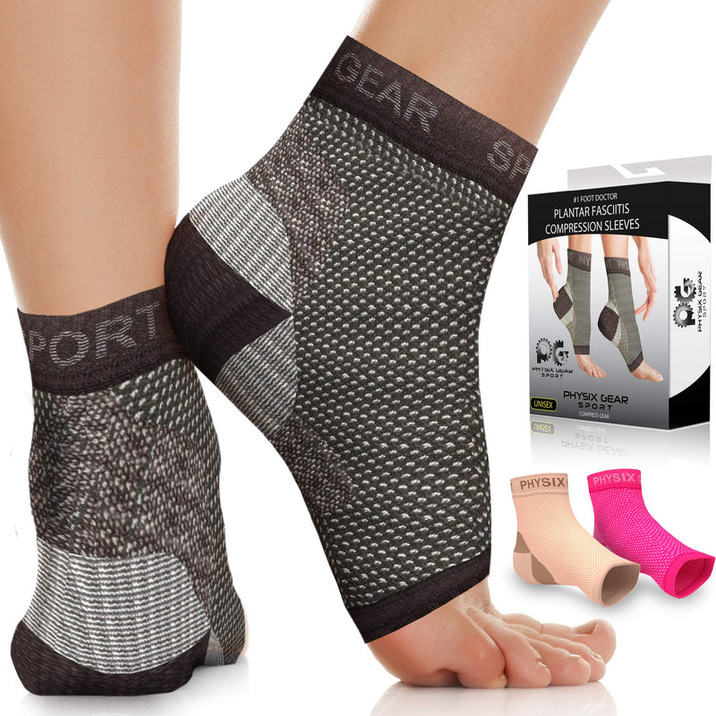 [Australia] - Physix Gear Compression Stockings for Plantar Fasciitis, Replaces Plantar Fasciitis Splint, Strapping, Combined with Flat Sole, Orthopedic Shoes (1 Pair Black, L/XL) L/XL-EU Mens 42-51| Womens 38.5-44 1 pair – Black 