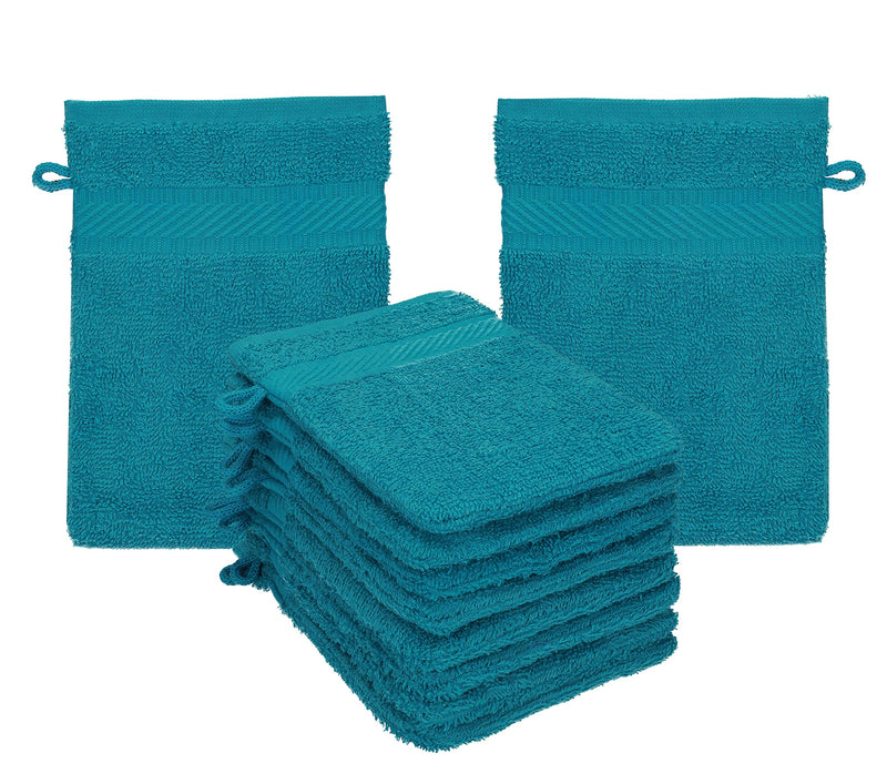 [Australia] - Betz Pack of 10 Washing Gloves Terry Cloth Washing Gloves Palermo 100% Cotton Washcloth Set Size 16 x 21 cm (Petrol) 10x Washing Gloves Petrol 