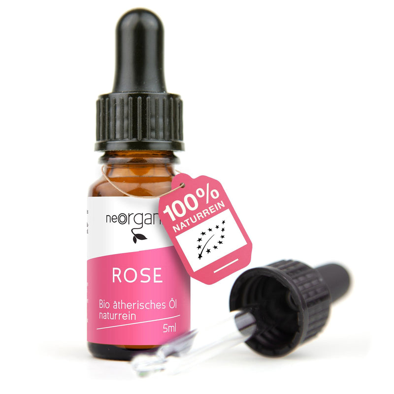 [Australia] - NeoOrganic® organic rose oil (Rosa Damascena) - 5% natural essential oil of real rose in organic wine spirit - from the Bulgarian rose valley - rose fragrance for face - 5ml rose 5% 5 ml (pack of 1) 
