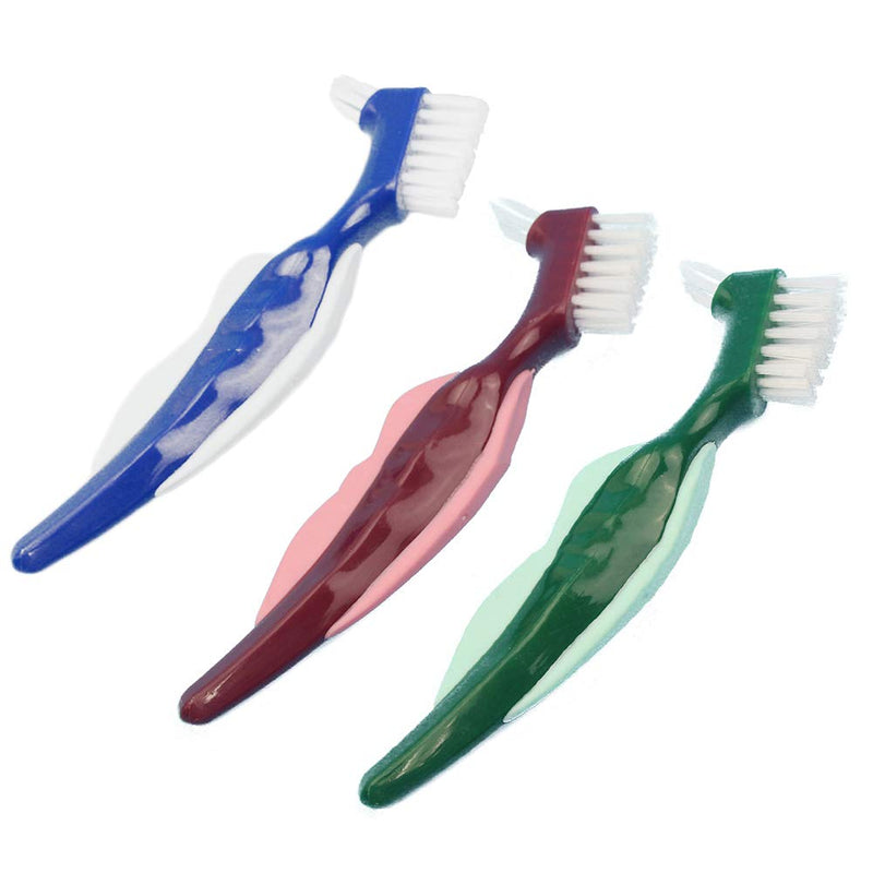 [Australia] - Denture brush, 3 hard brushes for dentures, denture cleaning toothbrush set, portable ergonomic denture cleaning brush, multi-layer bristle toothbrush for denture care 