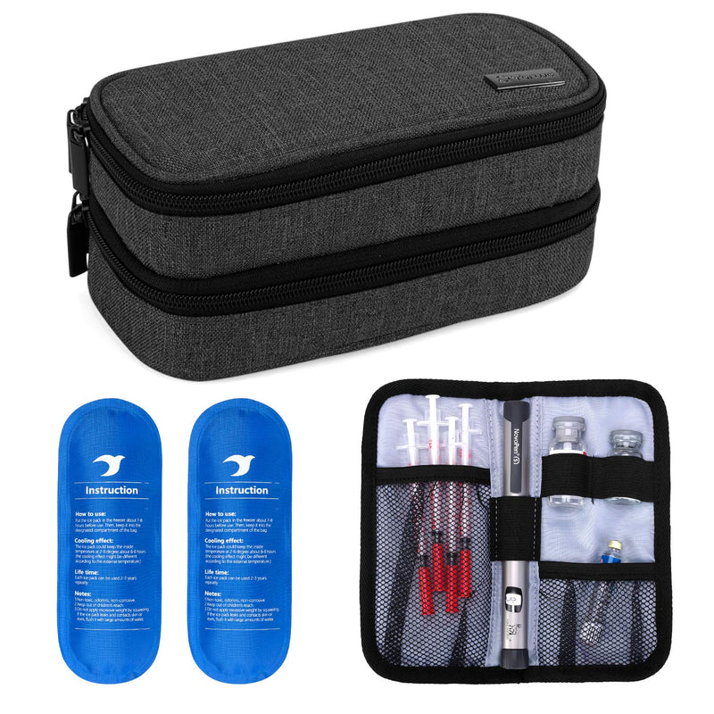 [Australia] - Yarwo Cooler Bag for Insulin, Diabetes Accessories Bag, Diabetic Bag for Diabetes Syringes, Insulin Injection Storage Bag with 2 Ice Packs, Medium, Black M 