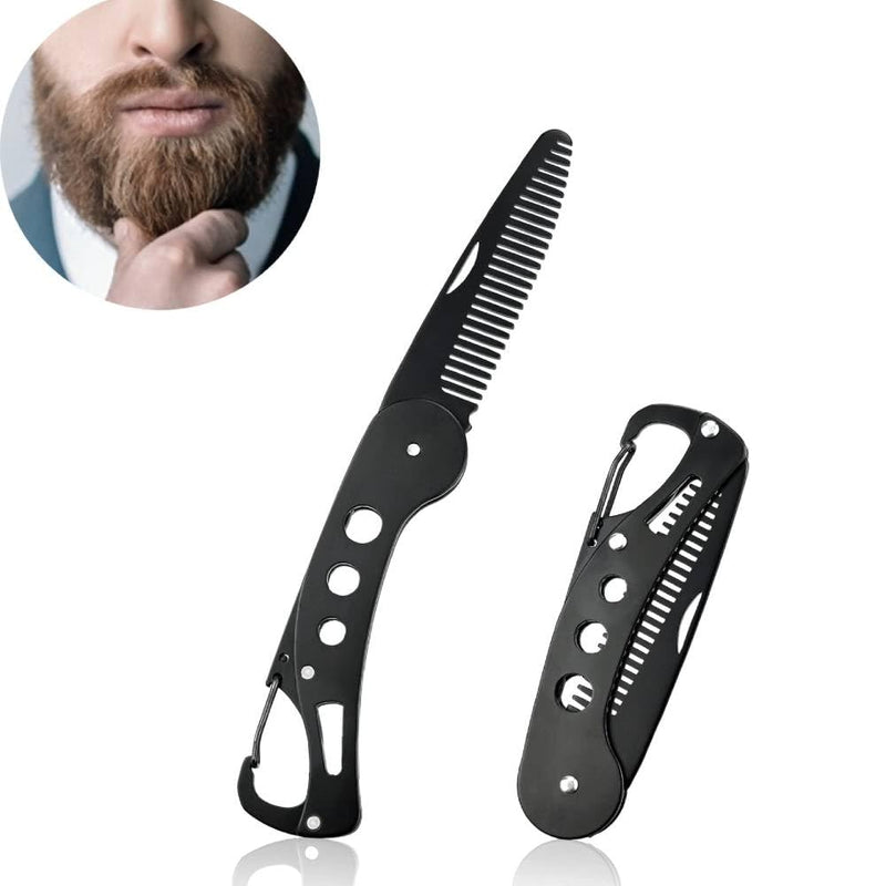 [Australia] - nobrands Foldable Beard Comb, Hair and Beard Comb for Men Stainless Steel Comb Mustache Shape Comb Has a beer opening function and as a keychain 