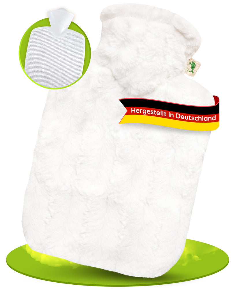 [Australia] - Hugo Frosch hot water bottle classic 1.8 l with animal fur look white cover 