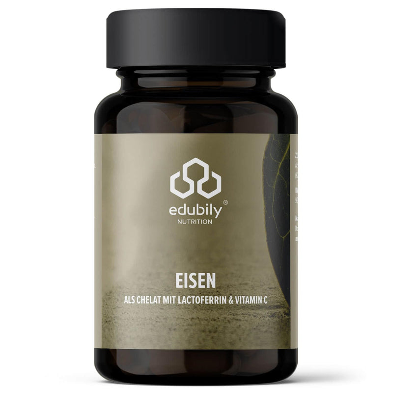 [Australia] - edubily nutrition® iron with lactoferrin. High-dose iron tablets with lactoferrin & vitamin C from acerola extract. 90 easy-to-swallow capsules in an amber glass. 