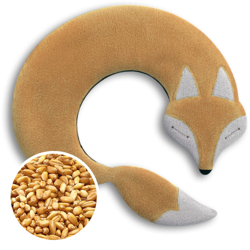 [Australia] - LESCHI heat pillow - grain pillow for microwave - animal fox beige - cuddly neck pillow with organic wheat - ideal as a heat source in winter and for tension in the neck, shoulder, neck, sand / midnight 