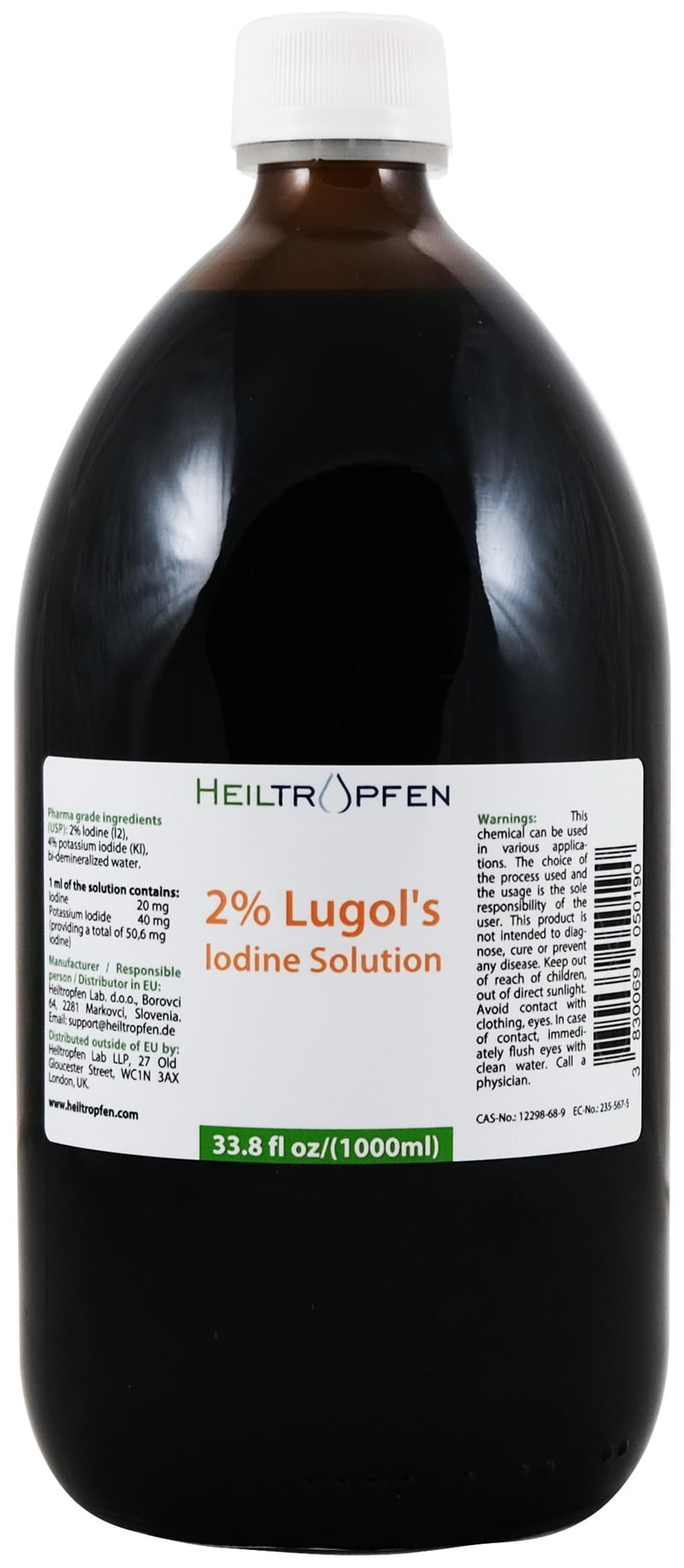 [Australia] - 2% Lugols | Lugol's iodine solution | 1000ml | 6% liquid formulation | 2 percent elemental iodine and 4% potassium iodide | Pharmaceutical Grade Ingredients | Healing Drops® 