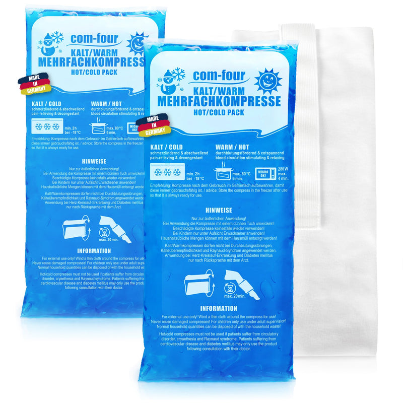 [Australia] - com-four® 2x large multiple compresses 29 x 12 cm with premium reusable fleece cover, cold and warm compresses with gel cooling pack, protective cover with elastic band, microwave safe - Made in Germany 