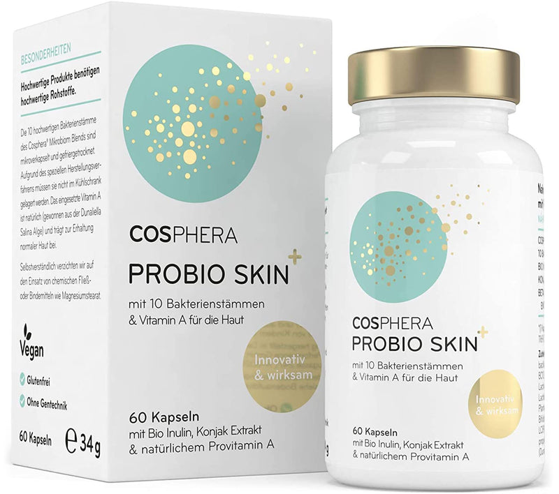 [Australia] - Probio Skin Capsules High Dose Probiotic Vegan I Probiotics & Prebiotics - Enriched with Organic Inulin, Vitamin A and Konjac Root Extract - 60 Capsules 