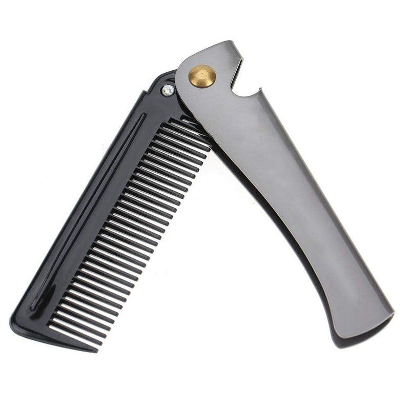 [Australia] - Folding beard comb, foldable comb for men, stainless steel beard comb, foldable round comb made of stainless steel, teeth comb, folding bag, mustache shaping comb for the hairdressing salon in the household (2#) 
