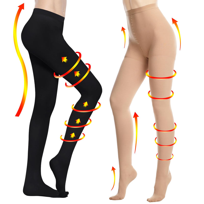 [Australia] - YISEMEYA 2 Pairs Medical Long Compression Stockings for Women, 20-30mmHg Women's Support Stockings, Opaque Toe Wrap, Women's Compression Tights, Great Support for Varicose Veins, Edema L 