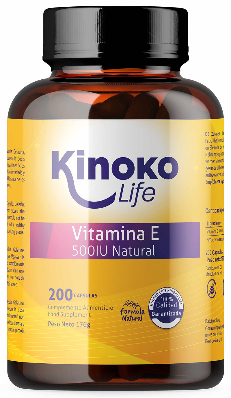 [Australia] - VITAMIN E 500 IU | 200 capsules | 100% fat soluble and pure | Heavy metal free | Does not contain soy | Immune system, protects our skin and our heart | Gluten free | Without magnesium stearate 