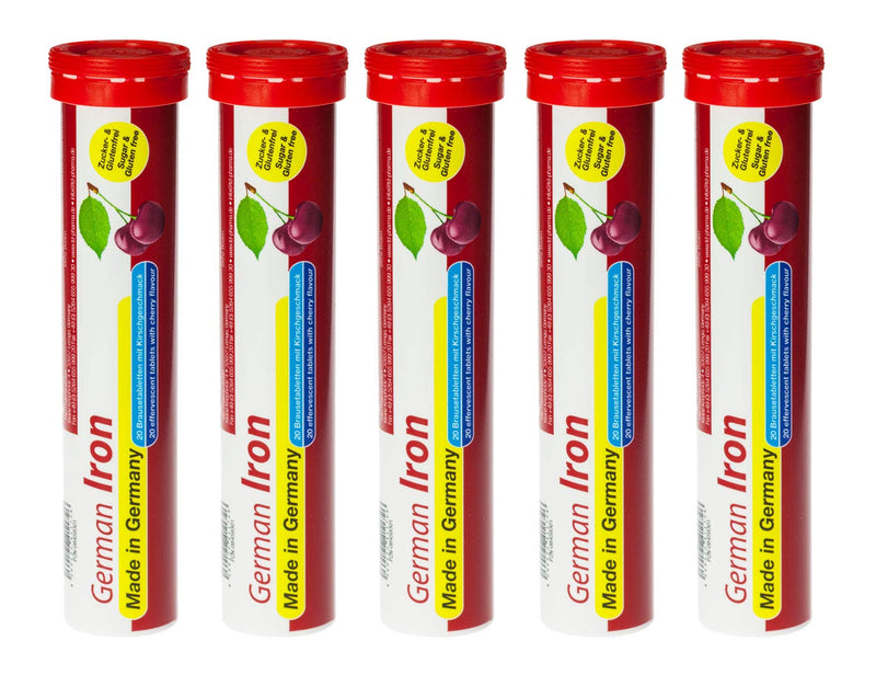 [Australia] - Iron effervescent tablets 5x20 pieces - cherry flavor - 14 mg iron sugar-free - T&D Pharma German Iron - Made in Germany 1 piece (pack of 100) 