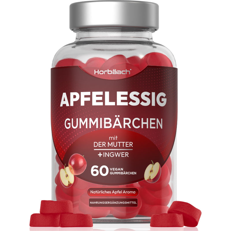 [Australia] - Apple Cider Vinegar Gummies | With the vinegar nut & ginger extract | 60 vegan apple flavored gummy bears | Apple Cider Vinegar Vegan Soft Gummies | from Horbaach 