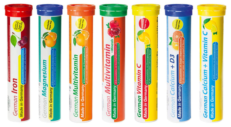 [Australia] - Effervescent tablets assortment mix T&D Pharma - 7x20 = 140 German effervescent tablets - vitamins and minerals in fruity flavors - Made in Germany trial pack of 20 pieces (pack of 7) 