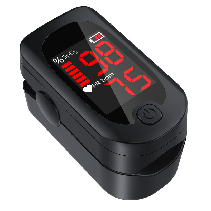 [Australia] - Pulse oximeter, oxygen saturation measuring device finger, oximeter, pulse frequency and SpO2 value with neck strap and batteries, large LED display, for household, fitness and extreme sports 