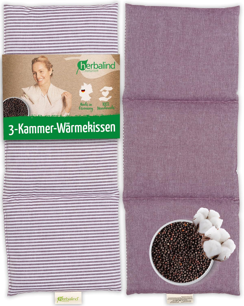 [Australia] - HERBALIND 3-chamber grain pillow aroma heat pillow lavender pillow - for stomach 50x20 cm in stripes/purple - 100% cotton OEKO TEX rapeseed pillow with dried lavender flowers microwave-safe 50x20 cm (pack of 1) 3-chamber / rapeseed with lavender / purple 