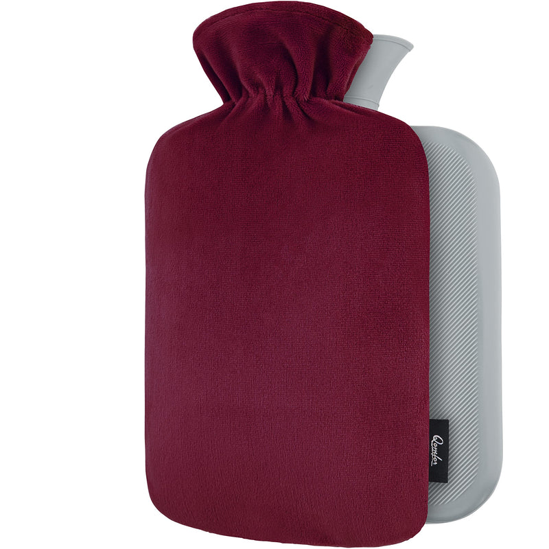 [Australia] - Hot water bottle with cover - Soft premium fleece cover - 1.8l large hot water bottle, hot water bottle for children, bed bottle for adults - Burgundy 