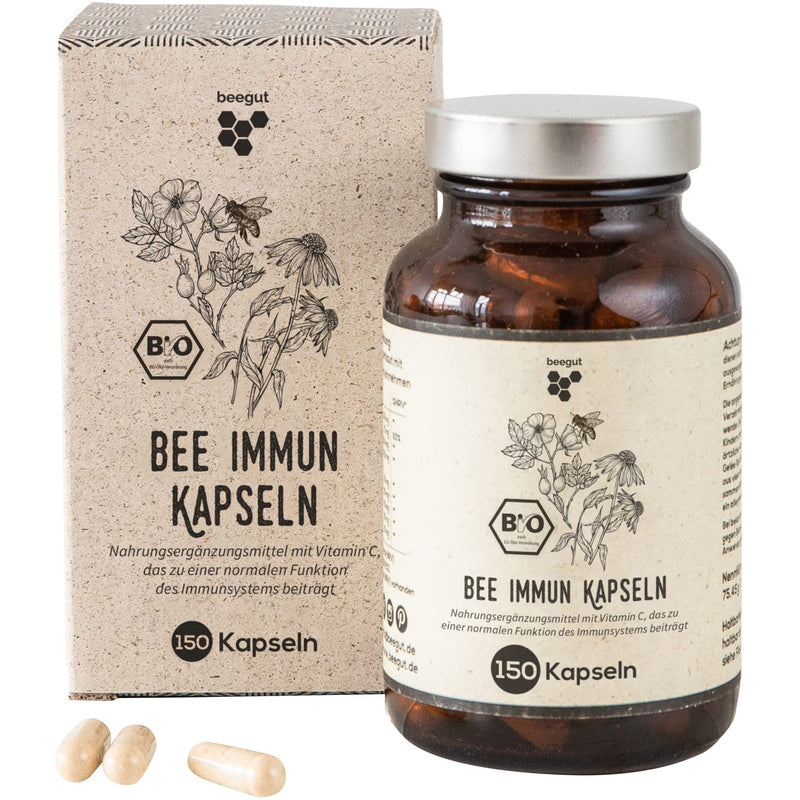 [Australia] - beegut BIO beeImmun 150 capsules with the wisdom of bees (propolis & royal jelly) plus natural vitamin C, rose hip, reishi & echinacea in sustainable packaging 