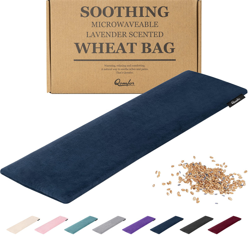 [Australia] - Grain pillow microwave - heat pillow wheat and lavender filled 48 x 15 cm - soft fleece heat pillow microwave for pain relief, neck, shoulder, back - dark blue 