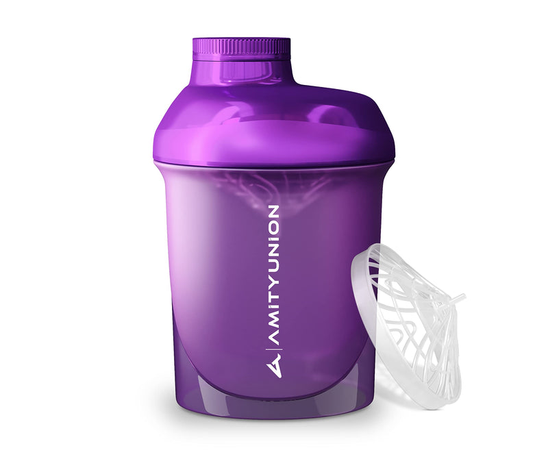 [Australia] - AMITYUNION Protein Shaker Purple Deluxe 400 ml - Protein Shaker Leak-Proof - BPA Free with Sieve & Scale for Creamy Whey Protein Powder Shakes - Gym Fitness Cup for Isolate Sports Concentrates Purple 