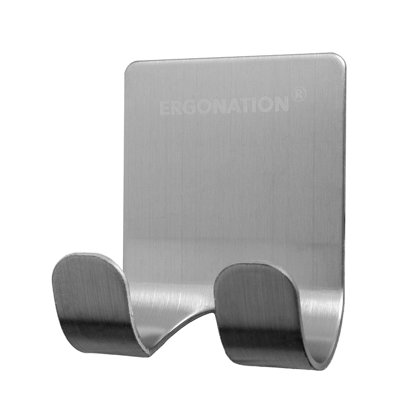 [Australia] - Ergonation Self-Adhesive Stainless Steel Razor Holder for Bathroom, Shower and Bath | Waterproof Holder/Wall Hook for Razors, Towels, Keys, Umbrellas, Cables (Silver, 1) Silver 