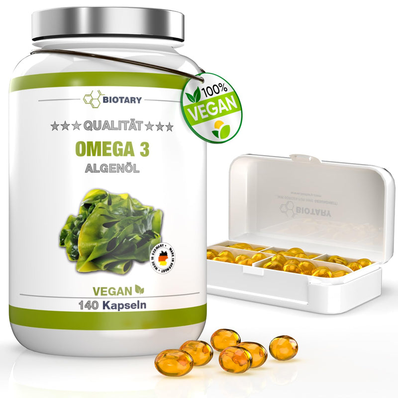 [Australia] - Omega 3 Vegan from Algae Oil 140 Softgel Capsules | 600 DHA & 300 EPA+ Vitamin E | approx. 3 months supply, including pill box | laboratory tested | high bioavailability 140 pieces (pack of 1) 