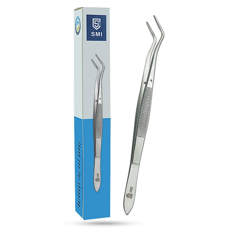 [Australia] - SMI - 16 cm Curved Tweezers Anatomical Rustproof Stainless Steel Hobby Tweezers Serrated Tip DIY Craft 