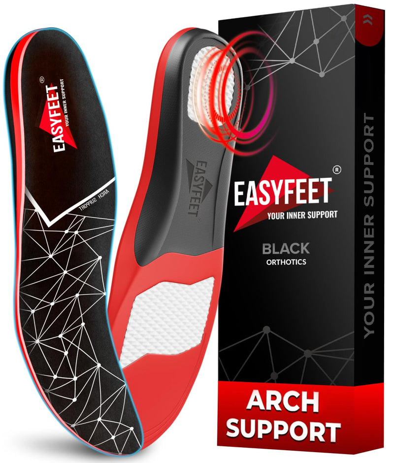 [Australia] - Anti-Fatigue Shoe Insoles - High Arch Support Insoles - Shoe Insoles Orthotics Men Women - Relief Plantar Fasciitis Heel Arch Pain Flat Feet Black M (Men 42-44/Women 41-42) 