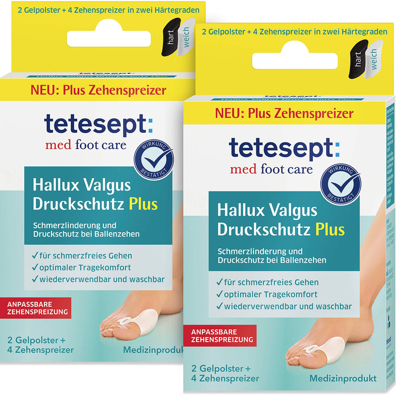 [Australia] - tetesept med foot care Hallux Valgus Pressure Protection Plus - Pain relief and pressure protection for bunions - For pain-free walking - 4 x gel pads + 8 x toe separators (pack of 2) 
