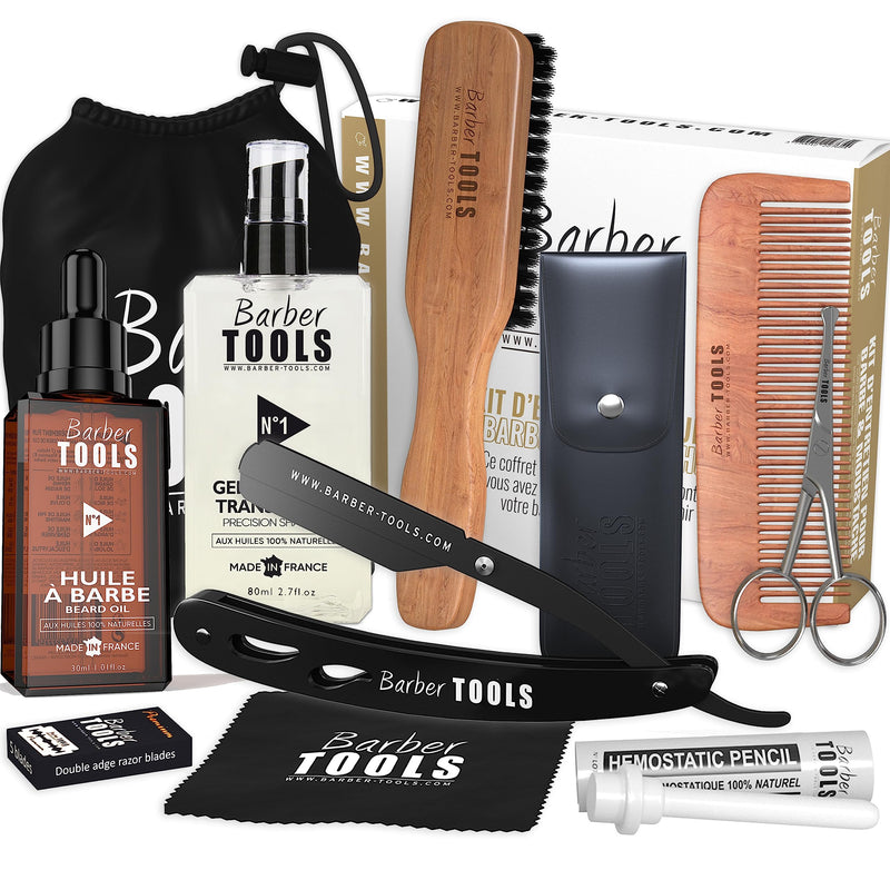 [Australia] - Beard care set: beard oil, transparent shaving gel, razor with kohl scissors, beard brush, beard comb, scissors, storage bag 