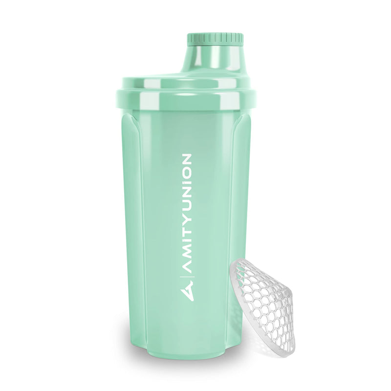 [Australia] - AMITYUNION protein shaker “Heaven” 500 ml leak-proof, BPA free, with sieve & scale - ORIGINAL - for creamy whey protein powder shakes, protein isolates & BCAA concentrates, protein shaker in mint blue 