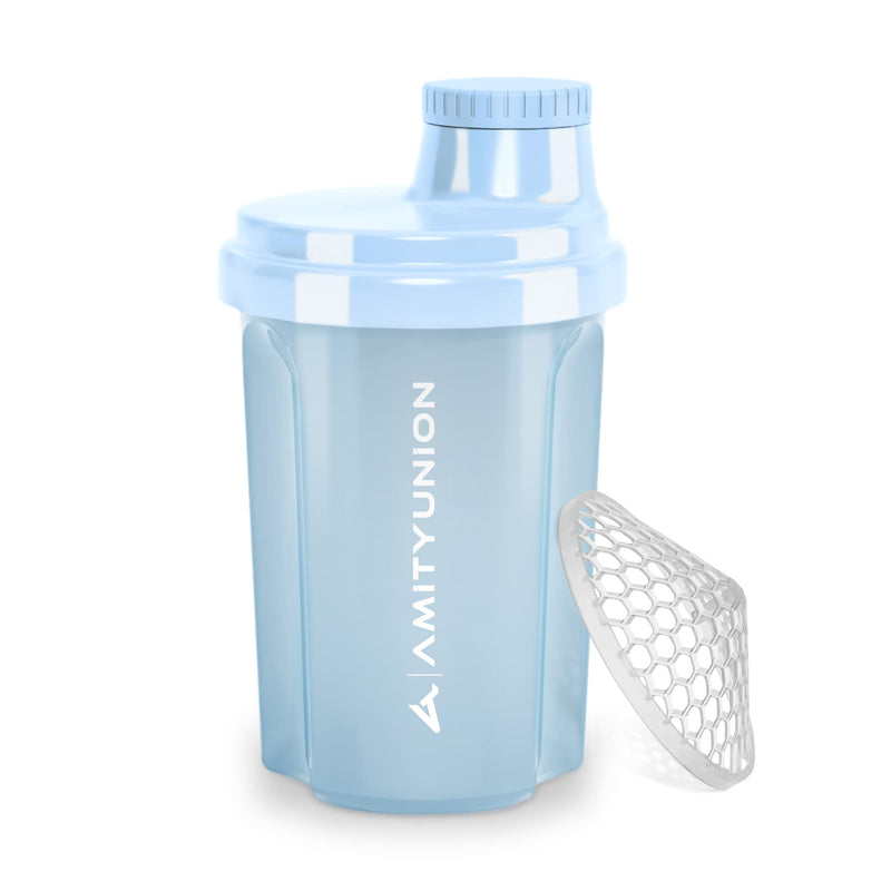[Australia] - Protein shaker 300 ml “Heaven” leak-proof, BPA free with click-in sieve & scale for creamy whey shakes, gym fitness cup for isolates & sports concentrates, protein shaker, original in sky blue 
