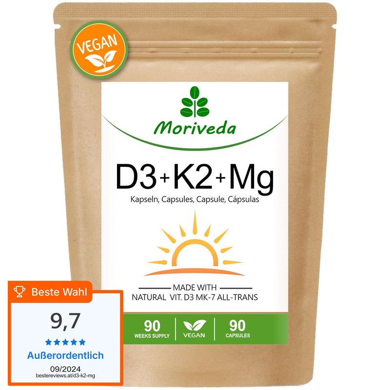 [Australia] - Vegan vitamin D3 + K2 + magnesium capsules - up to 90 weeks depot - 7000 IU D3 + 200 mcg K2 MK7-90 capsules from MoriVeda 