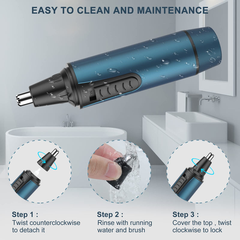 [Australia] - Men's Nose Hair Trimmer, 3 in 1 Professional Ear Hair Trimmer and Nose Hair Remover for Men and Women, USB Rechargeable, Dual Blades, IPX7 Waterproof, Easy Cleaning, Blue 