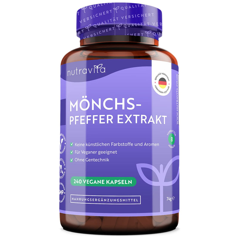 [Australia] - Monk's Pepper Capsules High Dose - 240 Vegan Capsules - 4:1 Extract from Real Vitex Agnus Castus - No Additives & Vegan - Monk's Pepper from Nutravita - Monk's Pepper Capsules 