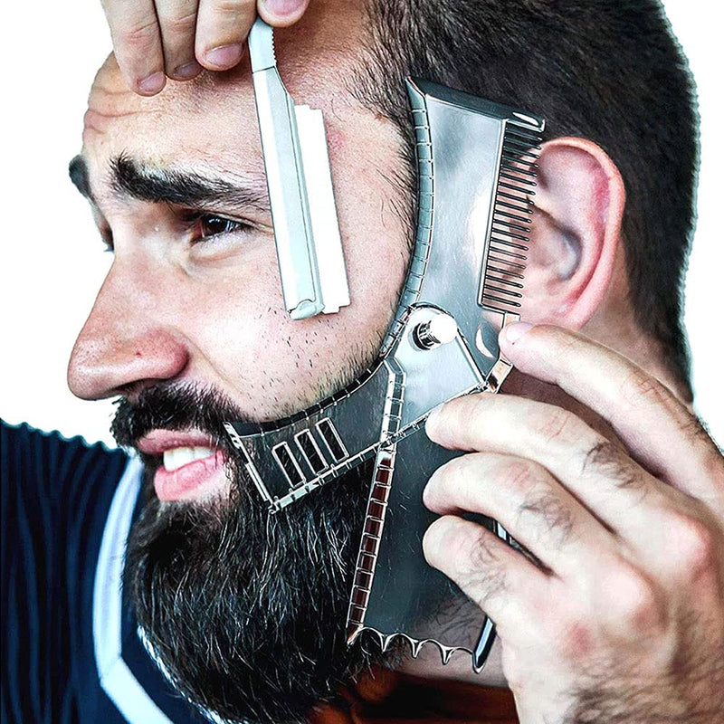 [Australia] - Beard Shaper Stencil Beard Shaping Tool Styling Comb Stencil for Goatee Mustache Sideburns Facial Hair Trimming Guide for Men 
