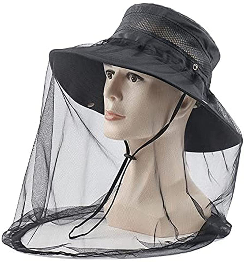 [Australia] - Sun Hat Fishing Hat Fishing Hat Fly Protection Beekeeper Hat Camouflage Mosquito Net Head Face Mesh Head Cover Anti-Mosquitoes Bees Anti-Insects Camping Fishing Hat with Net Hiking Jungle Exploration 54-59cm Black 