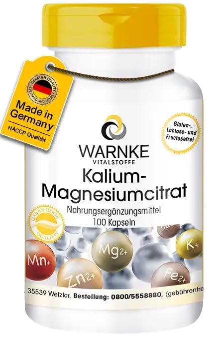 [Australia] - Potassium-magnesium citrate 100 capsules, high dosage, vegan, organic minerals, highly bioavailable | Warnke vital substances - German pharmacy quality 