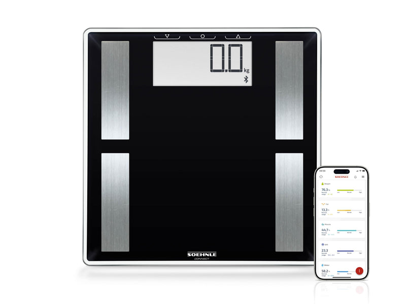 [Australia] - Soehnle Shape Sense Connect 50 with Bluetooth personal scales plus app, scales for BIA premium body analysis, body fat scales with large LCD display, black 