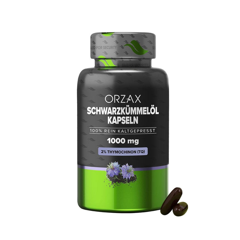 [Australia] - Orzax black cumin oil capsules - 1000mg with 20mg thymoquinone per daily dose (original Nigella sativa) - Turkish - 90 capsules - natural & cold pressed, laboratory tested 