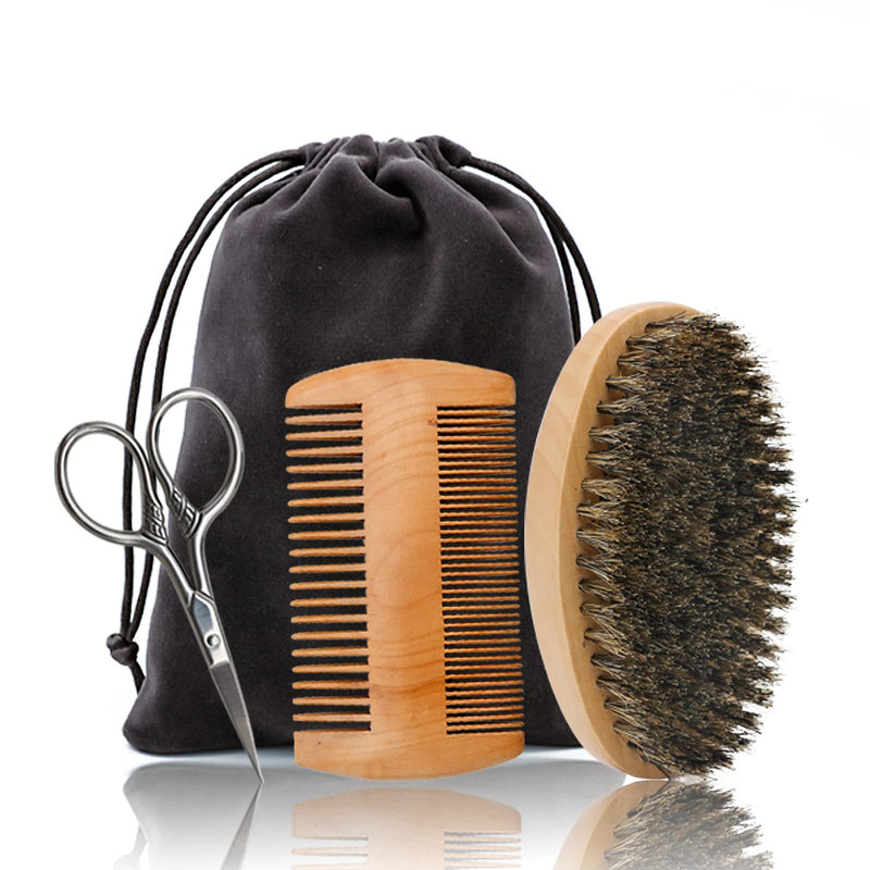 [Australia] - Beard care set, wild boar bristles, beard brush, beard comb, beard scissors, beard care gift set, men's gift 