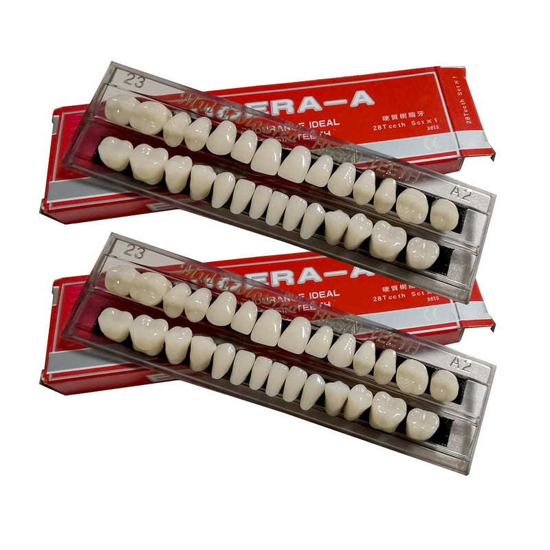 [Australia] - 56 pieces false teeth dental complete acrylic resin dentures, 2 sets whole teeth synthetic polymer dentures tooth, 23 color shades A2 upper + lower dental materials for replacement, DIY or Halloween 