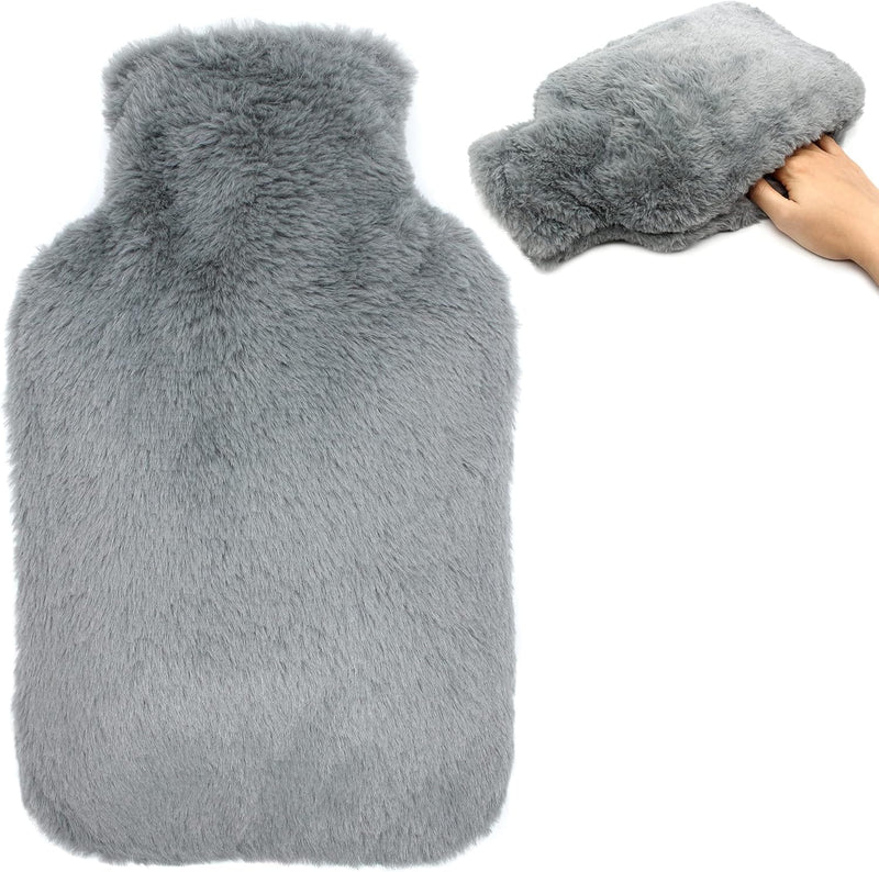 [Australia] - OWOZOI hot water bottle with fluffy cover, hot water bottle with hand warmer, kangaroo pockets, cuddly soft cover, hot water bottles, large, 2 liters, natural rubber for women, men, girls, bed bottle, dark grey 