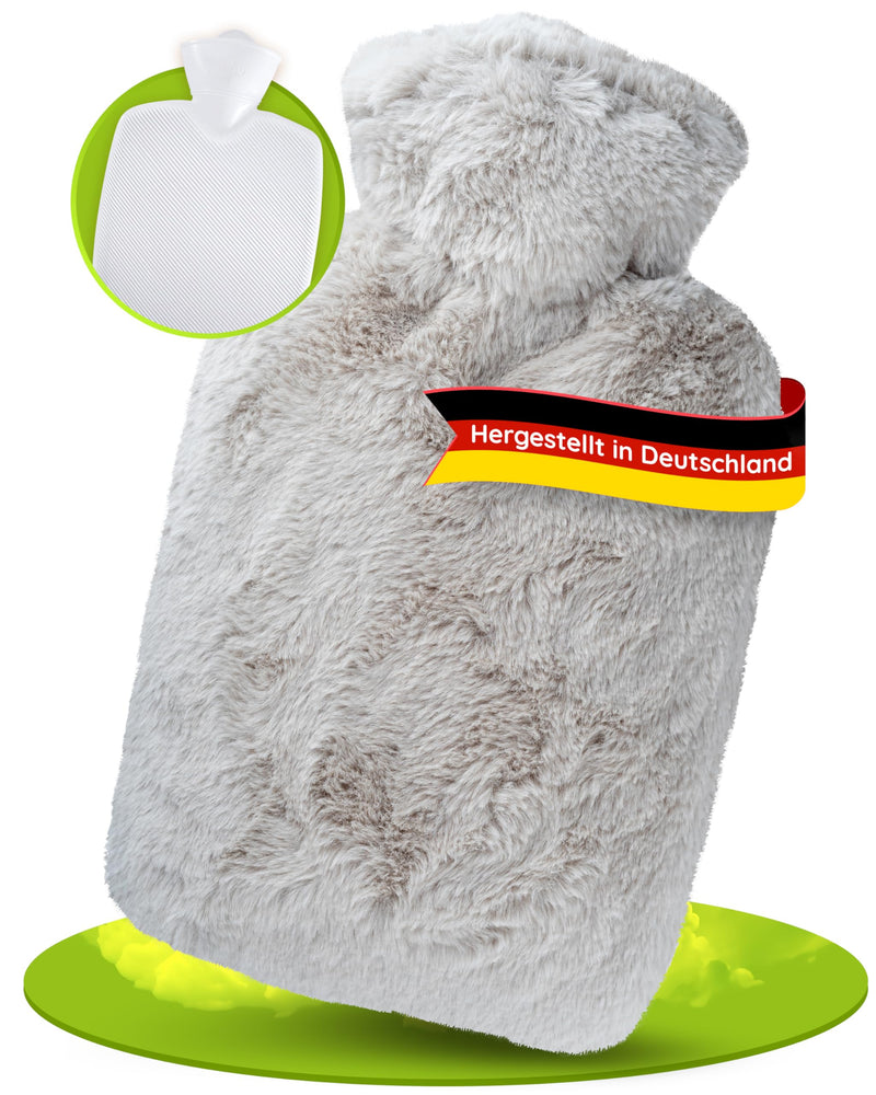 [Australia] - Hugo Frosch hot water bottle classic 1.8 l with long-hair fleece taupe cover 