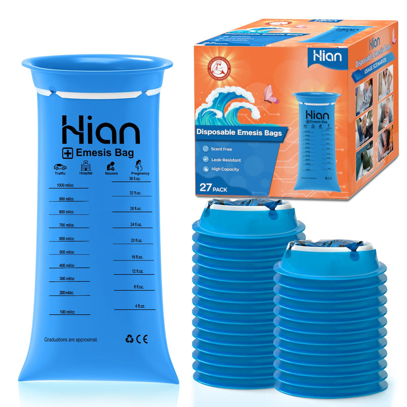 [Australia] - Hion Spit Bags with Mouthpiece Pack of 27 - Opaque, Spacious Puke Bags - Premium High Density Vomit Bags - Perfect for Motion Sickness, Pregnant Women & Taxi Drivers - Offers Safety & Comfort 