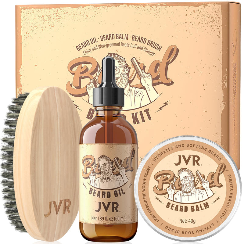 [Australia] - Beard care set for men, JVR beard care set with beard oil, beard balm and beard brush, professional beard set, beard fragrance and shine, beard smoothing cream, moisture and styling (yellow). 